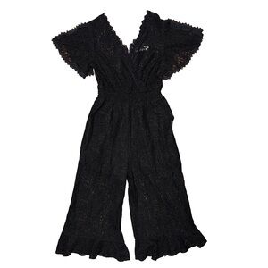 💖 Black Sheer Lace Cropped Ruffle Jumpsuit Romper Whimsigoth Gothic Romantic
